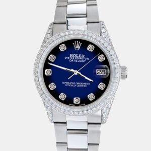 Rolex Custom Blue Vignette 1.95ct Diamonds Stainless Steel Datejust  Automatic Men's Wristwatch 36mm