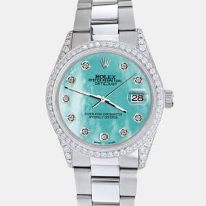 Rolex Custom Aquamarine 1.95ct Diamonds Stainless Steel Datejust  Automatic Men's Wristwatch 36mm
