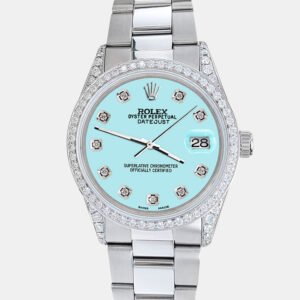 Rolex Custom Aqua Blue 1.95ct Diamonds Stainless Steel Datejust  Automatic Men's Wristwatch 36mm