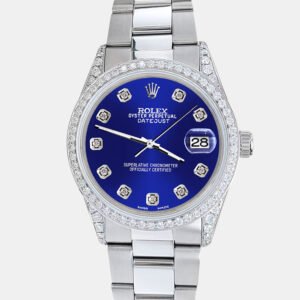 Rolex Custom Navy Blue  1.95ct Diamonds Stainless Steel Datejust  Automatic Men's Wristwatch 36mm