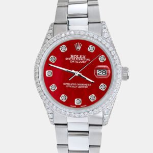 Rolex Custom Royal Red 1.95ct Diamonds Stainless Steel Datejust  Automatic Men's Wristwatch 36mm