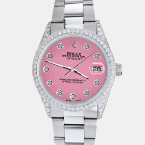 Rolex Custom Hot Pink 1.95ct Diamonds Stainless Steel Datejust  Automatic Men's Wristwatch 36mm