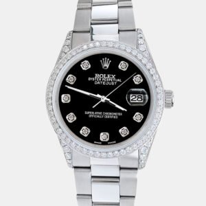 Rolex Custom Black 1.95ct Diamonds Stainless Steel Datejust  Automatic Men's Wristwatch 36mm