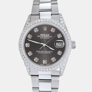 Rolex Custom Rhodium Gray 1.95ct Diamonds Stainless Steel Datejust  Automatic Men's Wristwatch 36mm