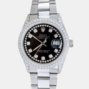 Rolex Custom Black  1.95ct Diamonds Stainless Steel Datejust  Automatic Men's Wristwatch 36mm