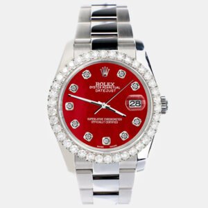 Rolex Custom Red 2.7ct Diamonds Stainless Steel Datejust 116200 Automatic Men's Wristwatch 36mm