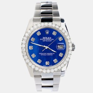 Rolex Custom Royal Blue 2.7ct Diamonds Stainless Steel Datejust 116200 Automatic Men's Wristwatch 36mm