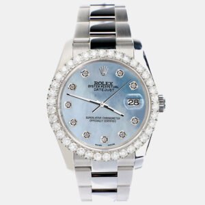 Rolex Custom Sky Blue 2.7ct Diamonds Stainless Steel Datejust 116200 Automatic Men's Wristwatch 36mm