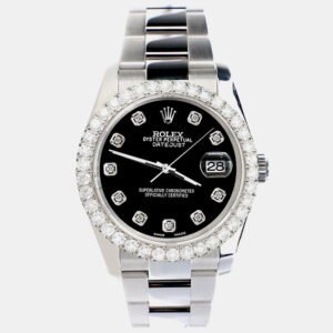 Rolex Custom Black 2.7ct Diamonds Stainless Steel Datejust 116200 Automatic Men's Wristwatch 36mm