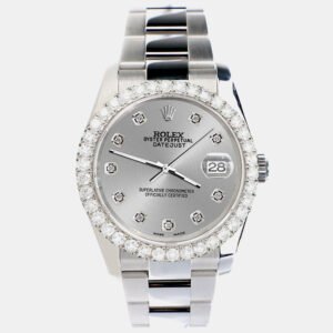 Rolex Custom Silver 2.7ct Diamonds Stainless Steel Datejust 116200 Automatic Men's Wristwatch 36mm