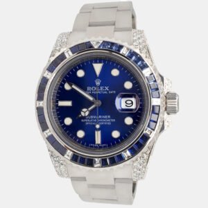 Rolex Custom Blue  Diamonds Sapphire Stainless Steel Submariner 116200 Automatic Men's Wristwatch
