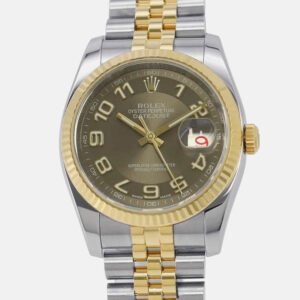 Rolex Brown 18K Yellow Gold Stainless Steel Datejust Automatic Men's Wristwatch 36 mm