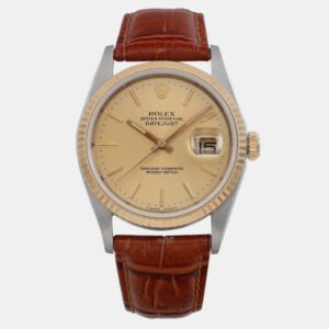 luxury-men-rolex-used-watches-p1099268-005 Pre-Owned Rolex Datejust 18K Yellow Gold Steel Champagne Wristwatch 36 mm