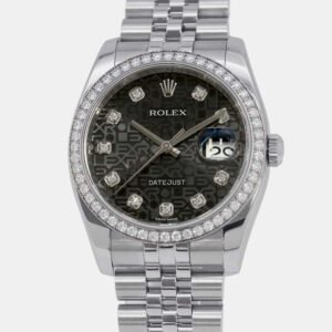 Rolex Black Diamond 18k White Gold Stainless Steel Datejust Automatic Men's Wristwatch 36 mm