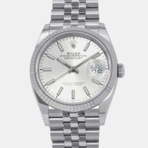 Rolex Silver 18k White Gold Stainless Steel Datejust Automatic Men's Wristwatch 36 mm