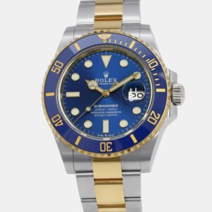 Rolex Blue 18k Yellow Gold Stainless Steel Submariner Automatic Men's Wristwatch 41 mm