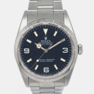 Rolex Black Stainless Steel Explorer 14270 Automatic Men's Wristwatch 36 mm