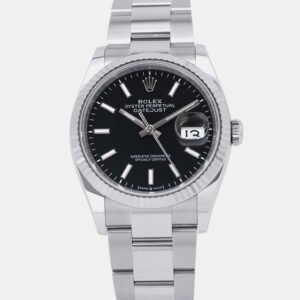Rolex Black Stainless Steel Datejust Automatic Men's Wristwatch 36 mm