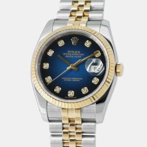 Rolex Blue 18k Yellow Gold Stainless Steel Datejust 116233 Automatic Men's Wristwatch 36mm