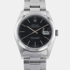 Rolex Black Stainless Steel Datejust 16200 Automatic Men's Wristwatch 36mm