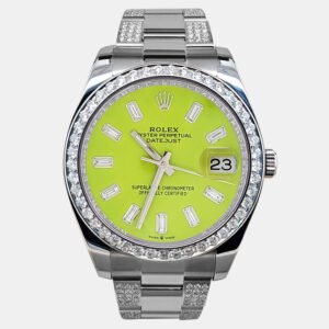 Rolex Custom Green 5ct Diamonds Stainless Steel Datejust II  Automatic Men's Wristwatch 41mm