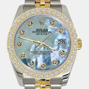 Rolex Custom Tahitian Blue 3.05ct Diamonds 18K Yellow Gold Stainless Steel Datejust 116233 Automatic Men's Wristwatch 36mm