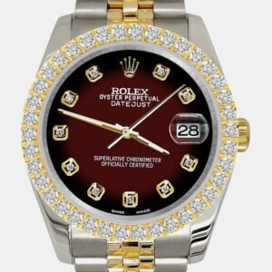 Rolex Custom Maroon Vignette 3.05ct Diamonds 18K Yellow Gold Stainless Steel Datejust 116233 Automatic Men's Wristwatch 36mm