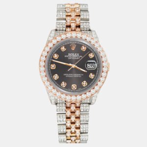 Rolex Custom Rhodium Gray 10.75ct Diamonds 18K Rose Gold Stainless Steel Datejust 116231 Automatic Men's Wristwatch 36mm