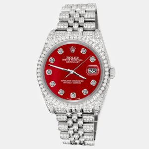 Rolex Custom Red 10.2ct Diamonds Stainless Steel Datejust 116200 Automatic Men's Wristwatch 36mm