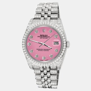 Rolex Custom Hot Pink 10.2ct Diamonds Stainless Steel Datejust 116200 Automatic Men's Wristwatch 36mm