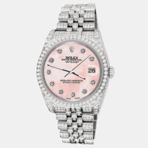 Rolex Custom Royal Pink 10.2ct Diamonds Stainless Steel Datejust 116200 Automatic Men's Wristwatch 36mm
