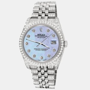 Rolex Custom Purple 10.2ct Diamonds Stainless Steel Datejust 116200 Automatic Men's Wristwatch 36mm