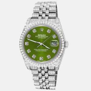 Rolex Custom Royal Green 10.2ct Diamonds Stainless Steel Datejust 116200 Automatic Men's Wristwatch 36mm