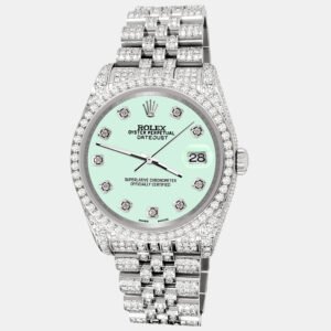Rolex Custom Malachite 10.2ct Diamonds Stainless Steel Datejust 116200 Automatic Men's Wristwatch 36mm