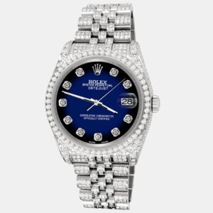 Rolex Custom Blue Vignette 10.2ct Diamonds Stainless Steel Datejust 116200 Automatic Men's Wristwatch 36mm