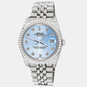 Rolex Custom Blue Flower 10.2ct Diamonds Stainless Steel Datejust 116200 Automatic Men's Wristwatch 36mm