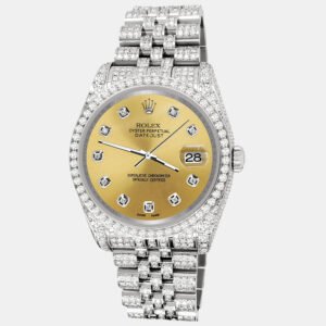 Rolex Custom Champagne 10.2ct Diamonds Stainless Steel Datejust 116200 Automatic Men's Wristwatch 36mm