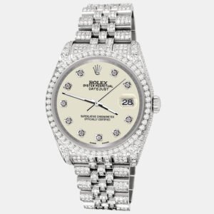 Rolex Custom Satin Linen 10.2ct Diamonds Stainless Steel Datejust 116200 Automatic Men's Wristwatch 36mm