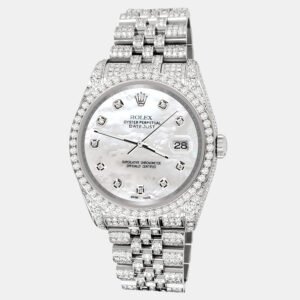 Rolex Custom White 10.2ct Diamonds Stainless Steel Datejust 116200 Automatic Men's Wristwatch 36mm