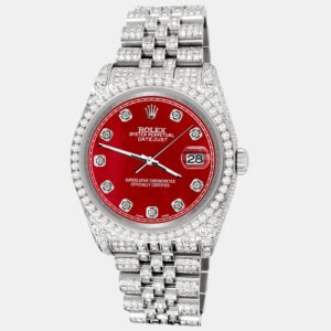 Rolex Custom Red 10.2ct Diamonds Stainless Steel Datejust 116200 Automatic Men's Wristwatch 36mm