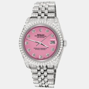 Rolex Custom Hot Pink 10.2ct Diamonds Stainless Steel Datejust 116200 Automatic Men's Wristwatch 36mm