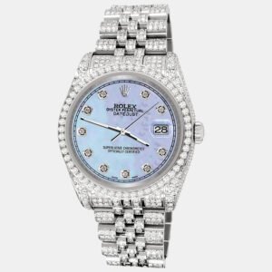 Rolex Custom Purple 10.2ct Diamonds Stainless Steel Datejust 116200 Automatic Men's Wristwatch 36mm