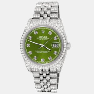 Rolex Custom Royal Green 10.2ct Diamonds Stainless Steel Datejust 116200 Automatic Men's Wristwatch 36mm