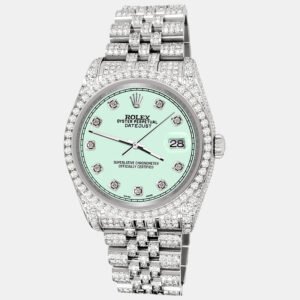 Rolex Custom Malachite 10.2ct Diamonds Stainless Steel Datejust 116200 Automatic Men's Wristwatch 36mm