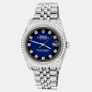 Rolex Custom Blue Vignette 10.2ct Diamonds Stainless Steel Datejust 116200 Automatic Men's Wristwatch 36mm