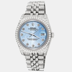 Rolex Custom Blue Flower  10.2ct Diamonds Stainless Steel Datejust 116200 Automatic Men's Wristwatch 36mm
