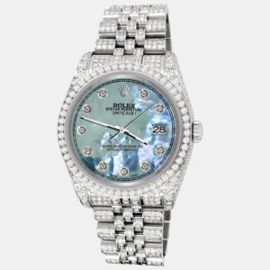 Rolex Custom Tahitian Blue 10.2ct Diamonds Stainless Steel Datejust 116200 Automatic Men's Wristwatch 36mm