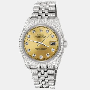 Rolex Custom Champagne 10.2ct Diamonds Stainless Steel Datejust 116200 Automatic Men's Wristwatch 36mm