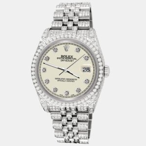 Rolex Custom Satin Linen 10.2ct Diamonds Stainless Steel Datejust 116200 Automatic Men's Wristwatch 36mm