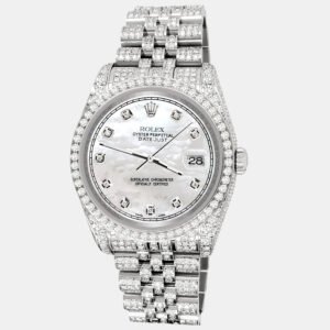 Rolex Custom White 10.2ct Diamonds Stainless Steel Datejust 116200 Automatic Men's Wristwatch 36mm